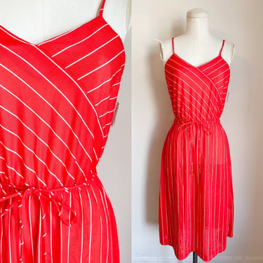 Vintage deadstock 1970s Red Striped Jersey Sundress / S 