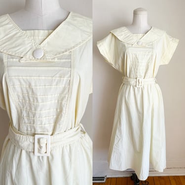 Vintage 1980s Pale Yellow Sailor Dress / M 
