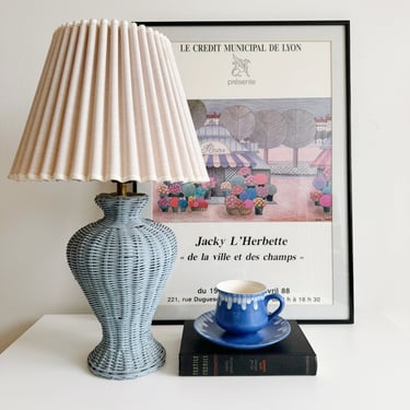 Blue Wicker Lamp with Pleated Shade