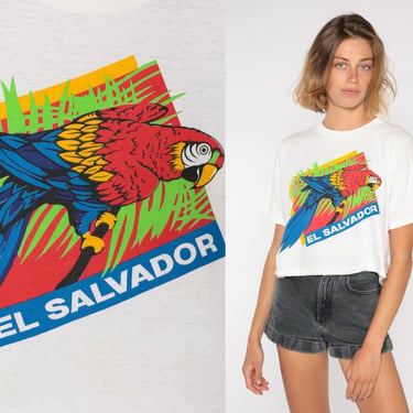 El Salvador Shirt 80s T Shirt Short Sleeve TShirt Salvadoran Top Vacation Tee Single Stitch 1980s Tourist Vintage Retro Cropped Medium M 