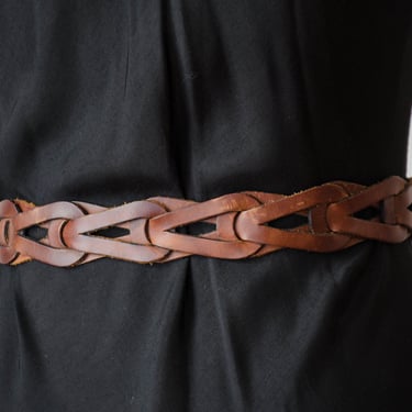 brown braided leather belt | 90s vintage Liz Claiborne brown woven leather statement belt 