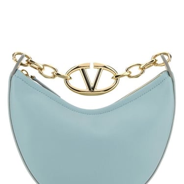 Valentino Garavani Woman Light Blue Leather Mini Hobo Vlogo Moon Handbag