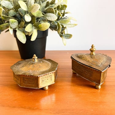 Etched Vintage Brass Trinket Boxes (Sold Individually) 
