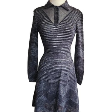 Vintage MISSONI Knit Dress Metallic Black Midi Length Long Sleeve / M 