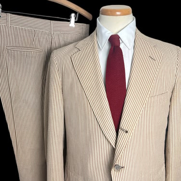 Vintage 2pc House of Doherty Cotton SEERSUCKER Sack Suit ~ size 38 R ~ Sport Coat / Jacket / Pants ~ Preppy / Ivy / Trad ~ Spring / Summer 