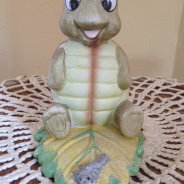 Adorable Vintage Homco Turtle Figurine sitting on a Leaf with a Caterpillar 4
