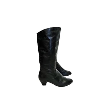 1980's Black Leather Kitten Heel Boots I Sz 7.5 