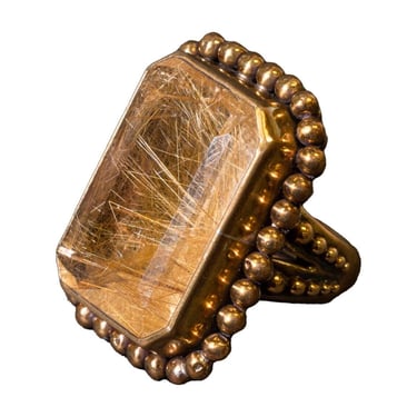 Stephen Dweck Contemporary Brass Ring with Quartz Inlay Fine Jewelry Design 