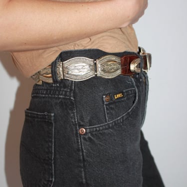 Amazing Vintage Silver Accented Leather Belt