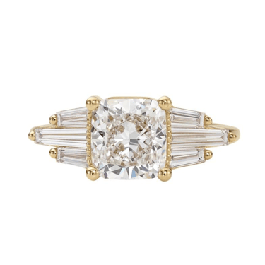 Cushion Diamond with Tapered Baguette Wings Engagement Ring — Commitment, Curated 2023
