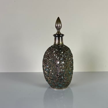 Vintage  Chinese Export Decanter & Stopper With Silver Overlay 