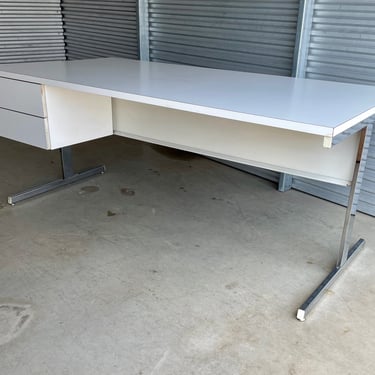 White Laminate & Chrome Executive Desk