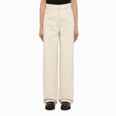 Max Mara Ivory Cotton Wide Trousers Women