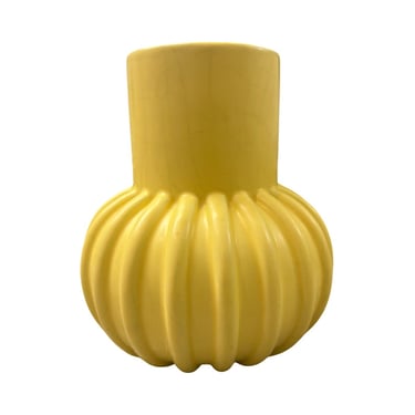 Vintage mid century modern 1960s modernist ceramic yellow ribbed vase 
