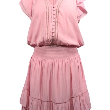 Ramy Brook - Light Pink Ruffled Cap Sleeve Smocked Waist Dress Sz XS