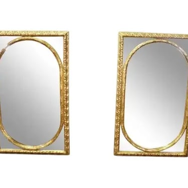 Pair of French Gilded Oval within a Rectangle Gilt Wood Mirrors