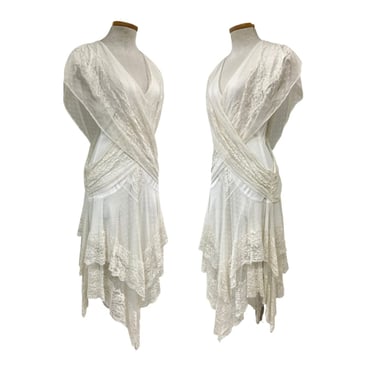 Vtg Vintage 1970s 70s 1980s Bridal Ivory Lae Waterfall Disco Bachelorette Dress 