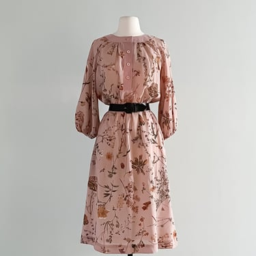1970's Dusty Rose Garden Party Day Dress  / Sz M/L