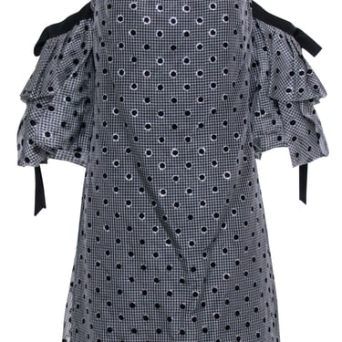 Lela Rose - Grey &amp; Black Gingham w/ Polka Dot Detail Off The Shoulder Dress Sz 6