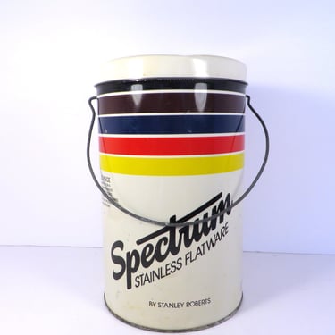 Vintage Spectrum Stainless Flatware Tin Canister - Stanley Roberts Spectrum Flatware Handled Tin 