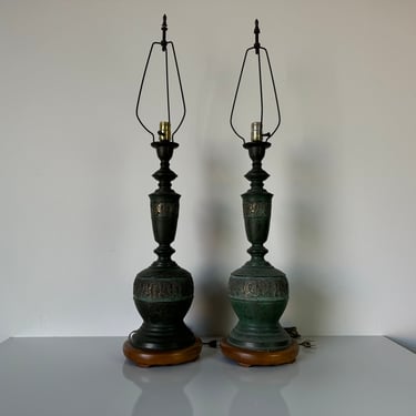 James Mont Style Brass Chinoiserie Table Lamps - a Pair 