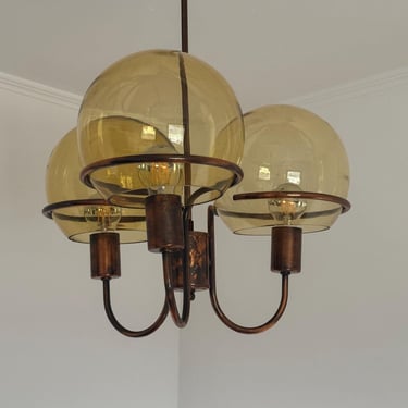 Bronze Cooper 3 Arms Sputnik Chandelier / Vintage Pendant Light / Sputnik Chandelier / Space Age / Atomic Copper Ceiling Light / 1970 / 70s 