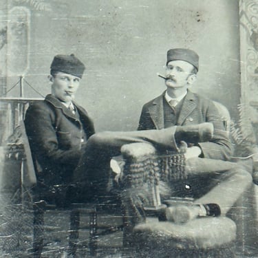 Antique Tintype of Cigar Smoking Gents in a Casual Pose - 1880s Tobacciana - Rare 19th Century Collectible Photography - Strange Photography 