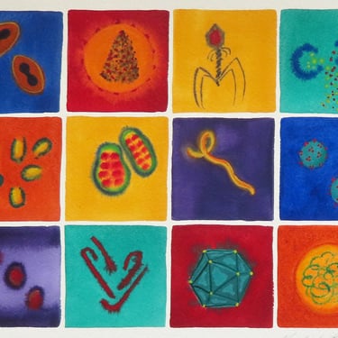 Viruses Deep and Bright  - original watercolor painting - microbiology art 