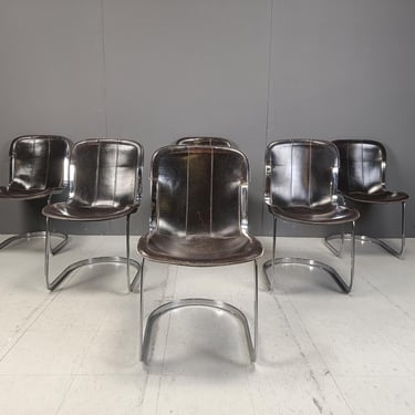 Vintage dining chairs by cidue set of 6, 1970s - mid century modern leather dining chairs - italian dining chairs 