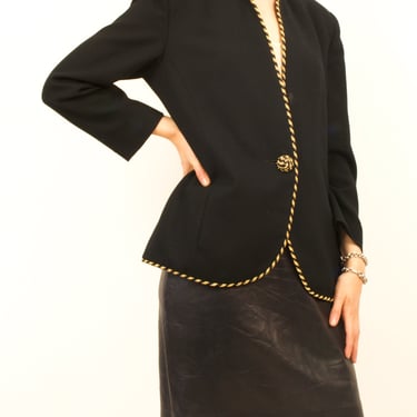 1980s Christian Dior Black Blazer with Gold Trim