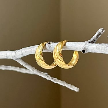 Vintage Gold Plated Medium Hoops with a Textured Surface 