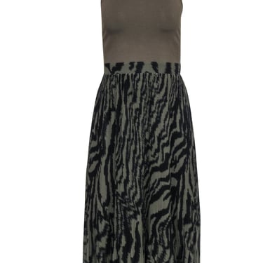Ted Baker - Olive Knit Top Midi Dress w/ Pleated Zebra Print Skirt Sz 4
