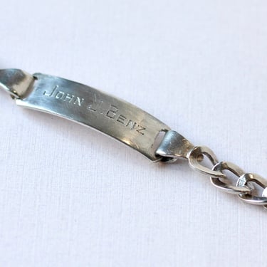 1940s Signed Mexico Sterling Silver 8mm Curved Flat Cable Chain Id Bracelet - 18g 925 Sterling 