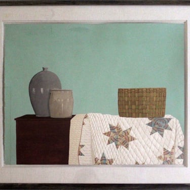 Stephen Lorber Red Chest and Stoneware Original Gouache on Paper Framed 