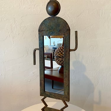 Vintage Geometric Figural Tabletop Mirror | 1990s Moon Collection by Montaage Southwestern style vanity mirror 