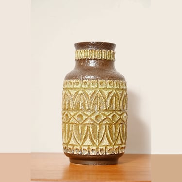 Handmade Vintage Terracotta Vase 'W.Germany,' Scandinavian Danish Style, Green and Brown 