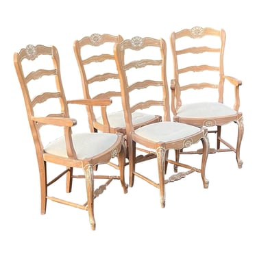 Vintage Comini & Modonutti Italian Cerused Oak French Ladderback Chairs - Set of 4 