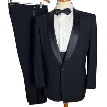 Vintage 1950s Wool 2pc Shawl Collar Tuxedo ~ 38 R ~ Rockabilly Suit ~ Wedding ~ Tux ~ Cummerbund 