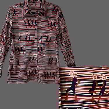 Vintage 70s Dagger Collar Psychedelic Shirt, Martian, Spaceman, Space, Groovy, Alien 