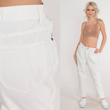 White Jeans 90s Chic Denim Pants Retro Tapered Straight Leg Mom Jeans High Waisted Rise Summer Retro Basic Minimalist Vintage 1990s Small 28 