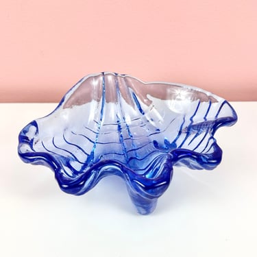 Blue Glass Shell Catchall Bowl 