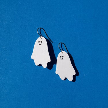 Little Blobby Ghost Earrings - Reclaimed Leather Cute Ghosts with Smiley Faces 