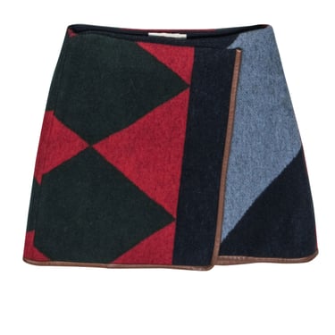Tory Burch - Red, Green, & Navy Color Block Wool Skirt Sz 2