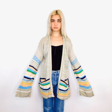 Brooklyn Cardigan Sweater // vintage 70s knit hippie dress blouse hippy 1970s tunic space dye // O/S 