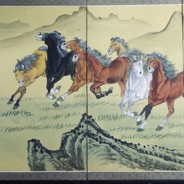 Japanese 6 Panels Screens with 8 Galloping Horses