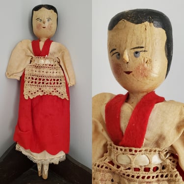 Early Penny Peg Wooden Doll 12" Tall - Grodnertal Style Doll - Antique Dolls - Collectible Dolls 