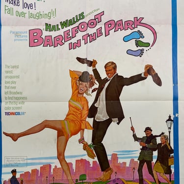 1967 Barefoot In The Park Movie Theatre Poster, MCM, Robert Redford Jane Fonda Comedy, Newlyweds, 1st Apartment, Home Theatre, Retro 