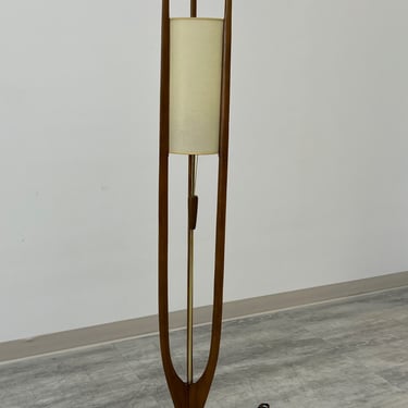 Mid-Century Modern Sculpted Walnut & Brass Floor Lamp By Modeline (SHIPPING NOT FREE) 