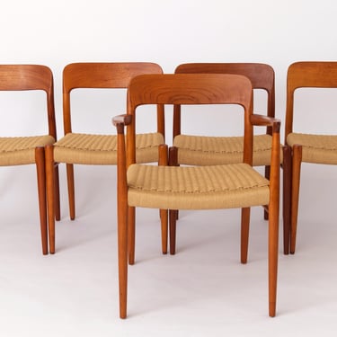 5 Niels Moller Chairs, model 75, 1950s, Danish Vintage Teak 