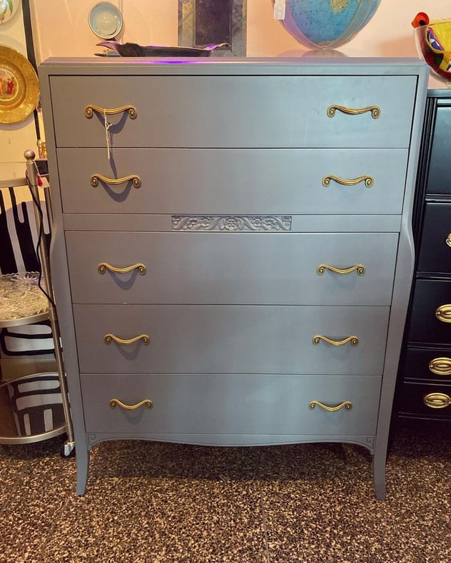 Gray painted dresser by Rway furniture 35.6” x 21.5” x 49” Call 202-232-8171 to purchase
